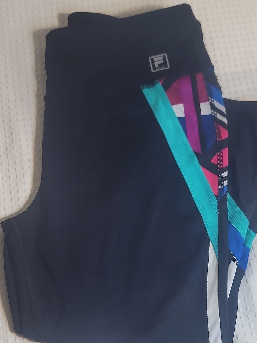 Fila Girls Black Leggings with Teal & Multicolor Side Panels